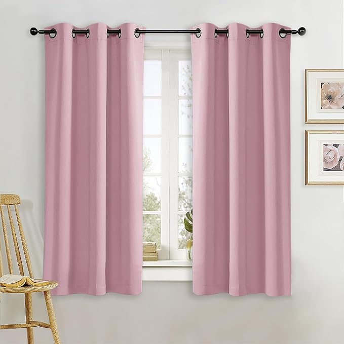 NICETOWN Kitchen Blackout Window Curtain Panel, Rouge Pink, 1 Panel, 42 by 63 inches Long, Home Fashion Thermal Insulated Solid Grommet Room Darkening Drape for Apartment by NICETOWN