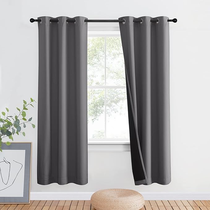 NICETOWN Grey Full Shade Curtain Panel, Energy Smart & Noise Blocking Out Blackout Drape for Dining Room Window, Thermal Insulated Guest Room Lined Window Dressing(1 PC, 42 x 72 inch) by NICETOWN