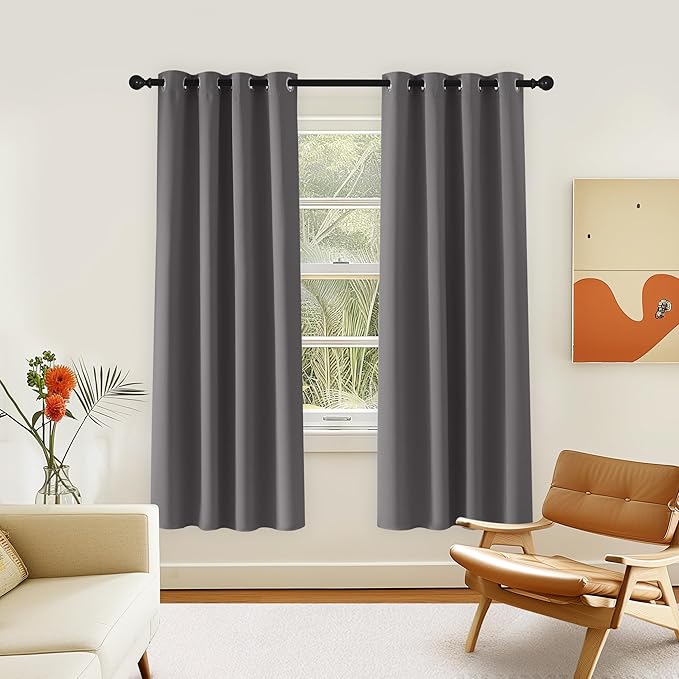 NICETOWN Blackout Grey Curtain 72 inch Length, Grommet Room Darkening Thermal Insulated Soundproof Window Treatment for Bedroom/Living Room, 1 Panel, W46 x L72 by NICETOWN