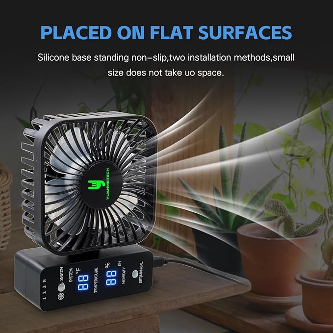 4" Smart Grow Tent Fan with Auto Climate Control - 4-Speed Oscillating Circulation Fan with LCD Display for Hydroponics, Greenhouse, Reptile Enclosure - Precise Temp & Humidity Monitoring - Image 4
