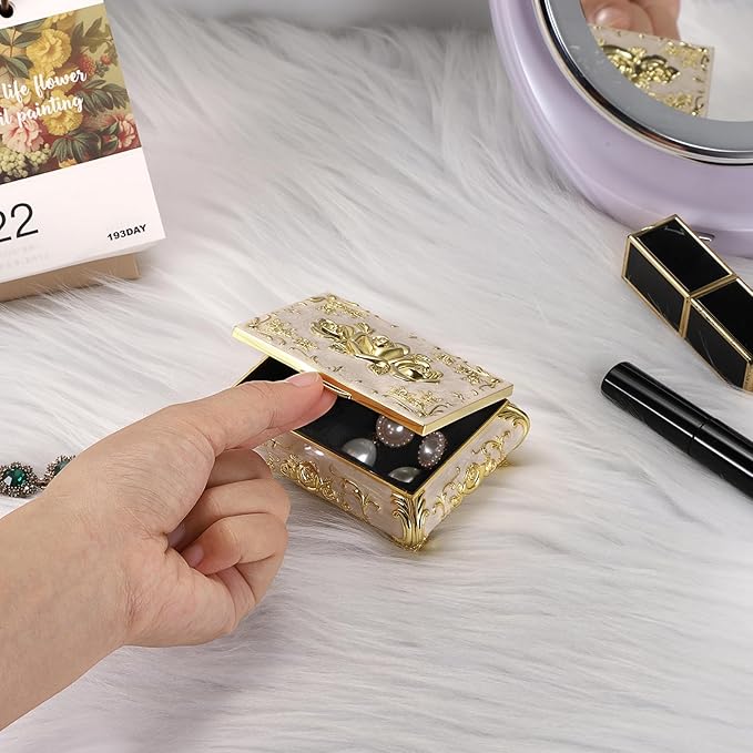 Hipiwe Vintage Jewelry Box Metal Trinket Chest Treasure Display Case for Rings Earrings Organizer Rectangular Decorative Keepsake Storage Box, Small - Image 5
