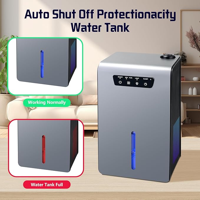 Dehumidifier,2 in 1 Humidifier Dehumidifier Combo,102 OZ Water Tank Dehumidifiers for Home Bedroom,Basement Bathroom,Auto Shut Off,Sleep Mode,7 Colors LED Light - Image 4