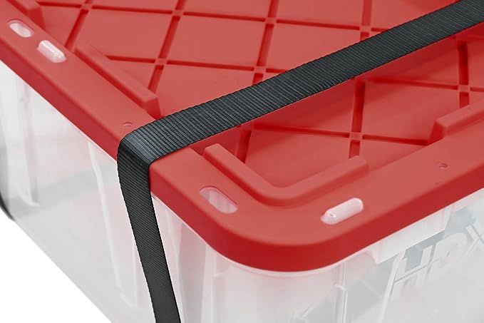 CX BLACK & YELLOW, XTRA TALL 27-Gallon Heavy Duty Clear Storage Container & Snap-Tight Lid, Clear & Red (28.5L x 19.4W x 15.2H), Weather-Resistant, Stackable, See-Through Organization Tote - Image 3