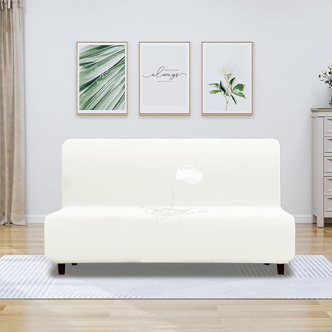PureFit 100% Dual Waterproof Futon Cover, Waterproof Couch Cover for Futon - Stretch Non Slip Fleece Sofa Covers Washable, Leakproof Furniture Protector for Kids, Pets, Dog (Futon, Beige) - Image 2