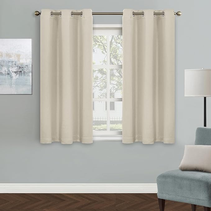 MYSKY HOME Beige Curtains for Kids Room 45 Inch Blackout Curtains for Boys Bedroom, Grommet Room Darkening Curtain, Amazing Triple Weave Thermal Insulated Curtain, 1 Panel, 42 x 45 Inch, Beige by MYSKYHOME
