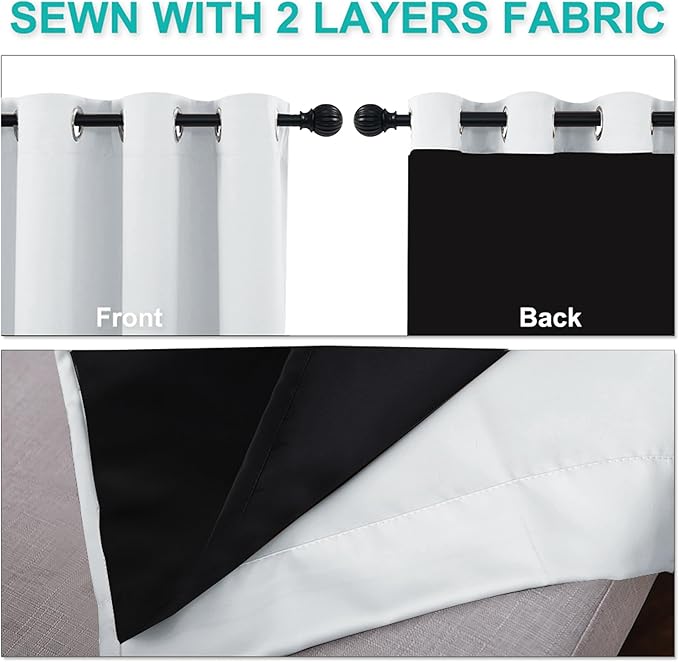 NICETOWN 100% Blackout Window Curtain Panels, Greyish White, 2 Pieces, 42-inch Wide Per Panel, Full Light Blocking Drapes with Black Liner for Nursery, 72-inch Drop Thermal Insulated Draperies - Image 5
