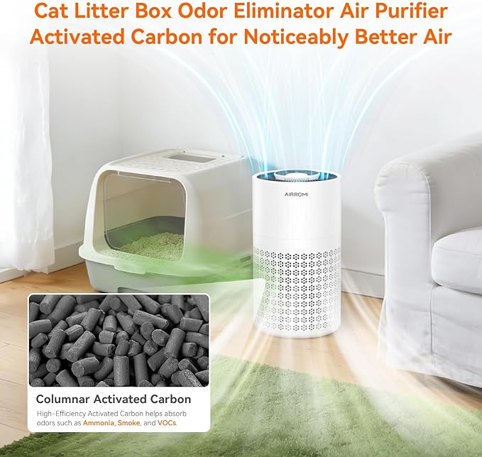 AIRROMI Air Purifier for Bedroom with HEPA 3-in-1 Filter, Pet Air Purifier for Home Cat Pee Smell, Covers Upto 990 Ft², Quiet 360° intake Air Cleaner for pet hair,allergies,Dust,Smoke A2001 White - Image 4