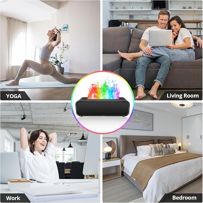 Essential Oil Diffuser, 250ml Flame Oil Diffuser - Aromatherapy Humidifier, Sound Activated Flame Effect, Rainbow Flame, Music Sync, Remote Control - Perfect for Bedroom Home Office Yoga (Black) - Image 7