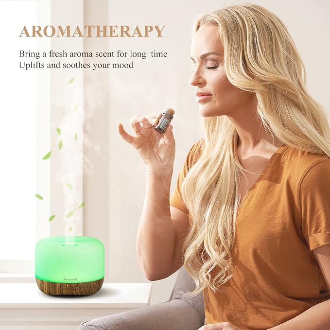 Aromatherapy Essential Oil Diffuser for Room: 500ml Colorful Aroma Air Humidifier with Adjustable Cool Mist Mode, Waterless Auto Off Ultrasonic Diffusers for Large Room Home Office(Brown) - Image 3