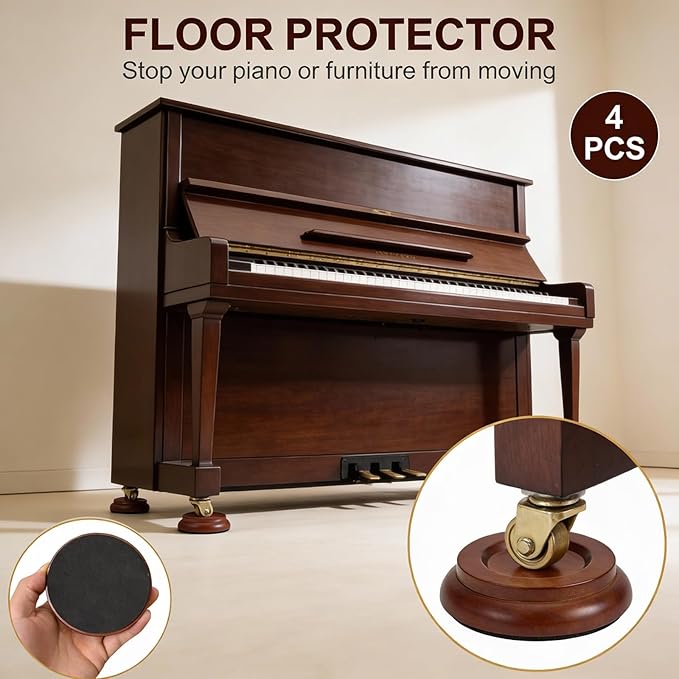 4 Pcs Solid Wood Upright Piano Caster Cups, Non-Slip & Anti-Noise for Floor Protectors Brown - Image 3