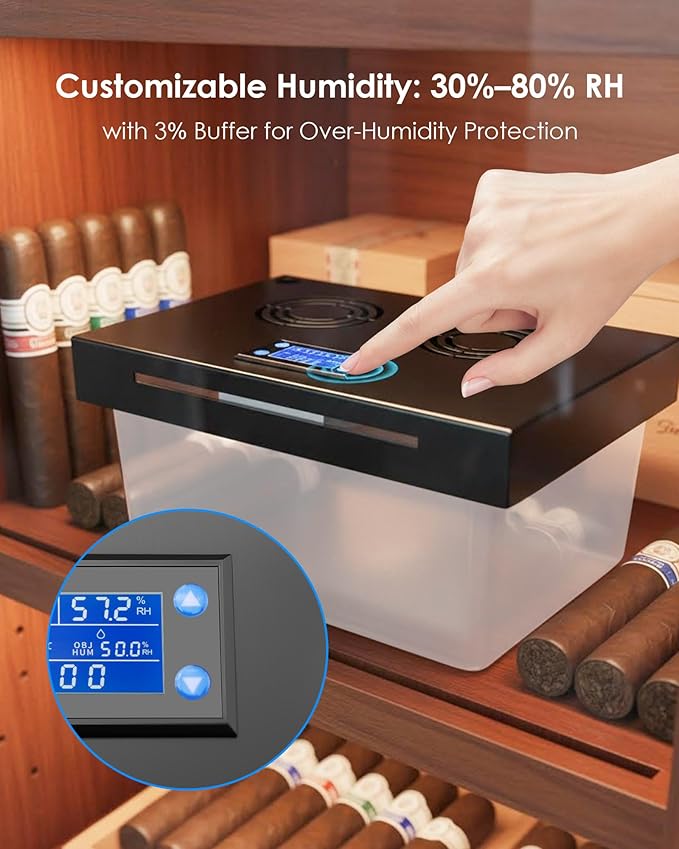 Electric Humidifiers for 10-50 Cubic Ft. Cabinet, Humidor Cabinet Humidifier for Monitoring Temperature and Humidity with 12V Adapter Power Supply - Image 2