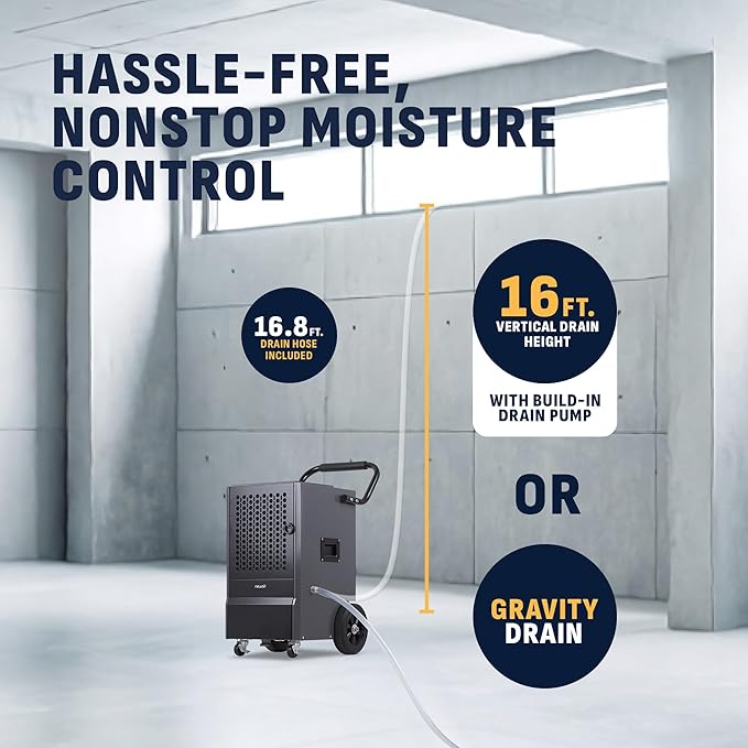 NewAir 160-Pint Commercial Dehumidifier with Pump | Heavy-Duty Industrial Dehumidifier with Drain Hose | For Basements, Water Damage Repair and Large Space Humidity Control - Image 5