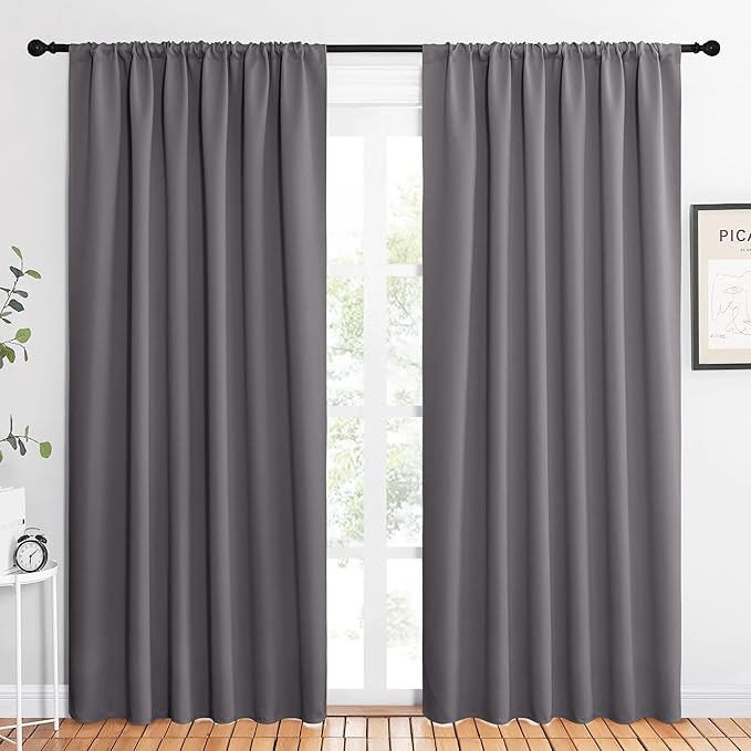 NICETOWN Blackout Curtain Panels for Window - Thermal Insulated Rod Pocket Blackout Drapes/Draperies for Dining Room (2 Panels, W62 x L84 inches, Grey) by NICETOWN