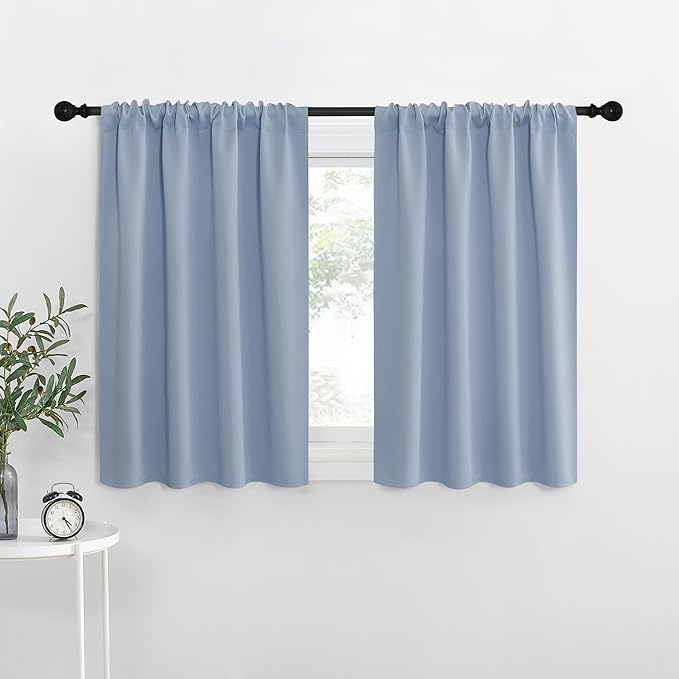 NICETOWN Kitchen Curtains, Vintage Blue, 34" x 40", Set of 2, Short Blackout Curtains & Drapes, Thermal Insulated Rod Pocket Window Treatment Draperies for Nursery by NICETOWN