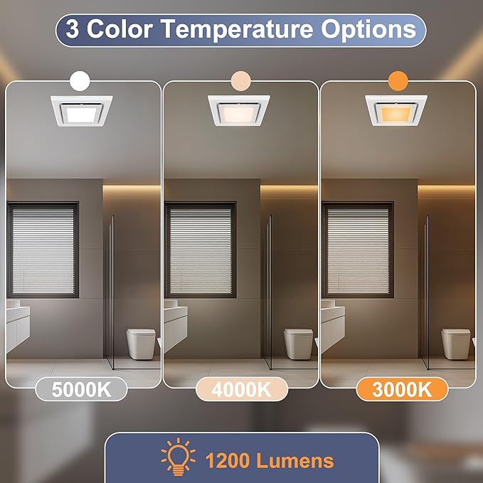 Bathroom Exhaust Fan with Light, 110 CFM Bath Ventilation Fans with 1200lm LED Light 3CCT Selectable, Quiet 1.0 Sone Ceiling Mount Vent Fan Light Combo for Home/Bath/Offic/Warehouse - Image 5