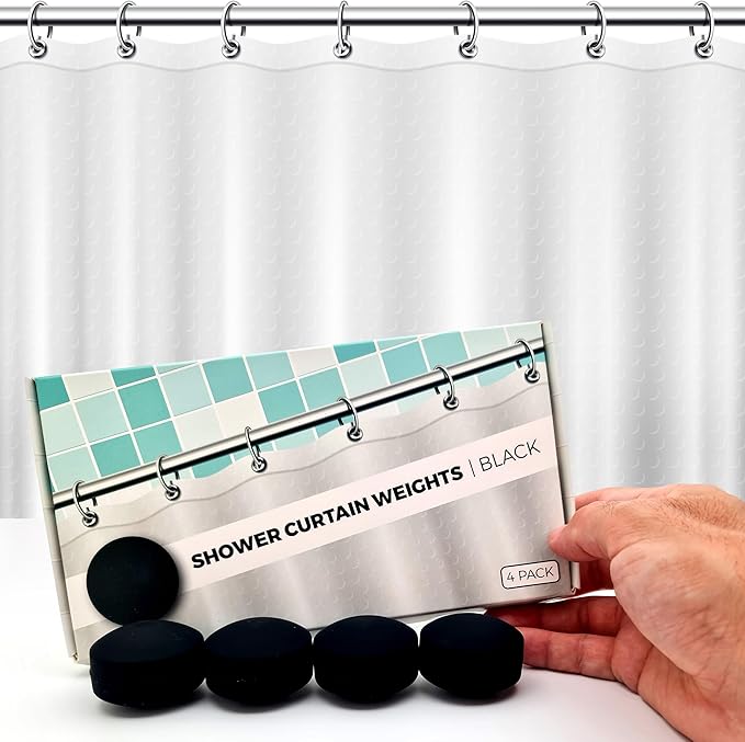 Powerful Anti-Billowing Magnetic Shower Curtain Weights for Splash-Free Bath Experience - 360° Silicone Wrapped - Will Never Rust - Heavy Magnets Prevent Curtain Liners from Blowing | 4 Pairs | Black by HMmagnets