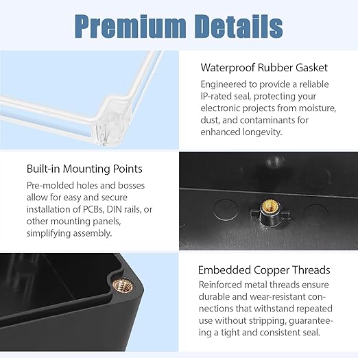 LeMotech Junction Box with Clear Cover IP65 Waterproof Project Box Dustproof ABS Plastic Electrical Project Boxes Universal Enclosure, Black 7.8"x 4.7"x 2.2"(200x120x56mm)(Pack of 2) - Image 5