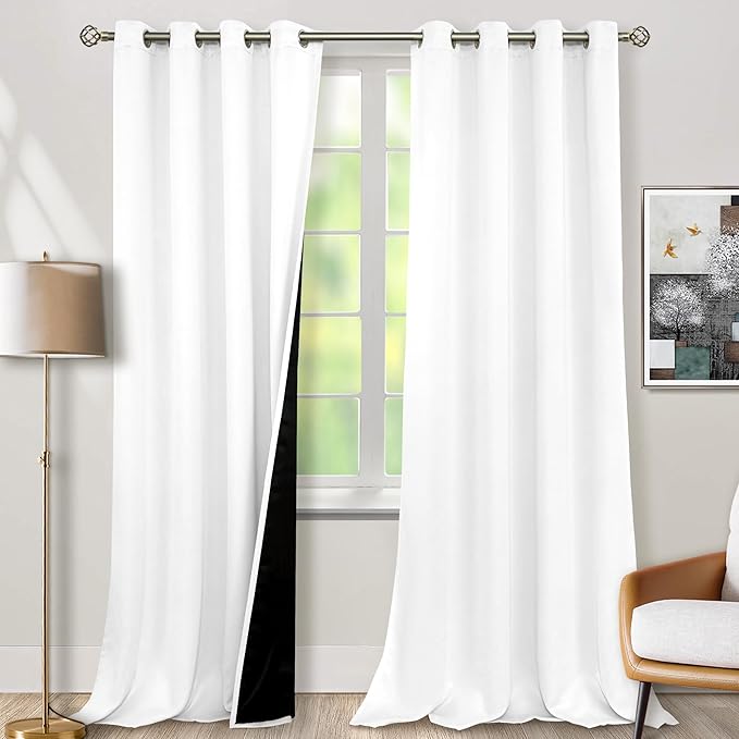 BGment White Blackout Curtains 108 Inches Long for Living Room 2 Panels, Thermal Insulated Grommet 100% Light Blocking Curtains&Drapes for Bedroom Tall Window with Privacy Liner, 52 Inch Wide Each by BGment