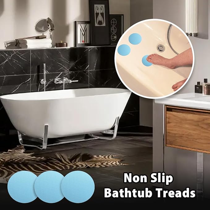 24 PCS Bathtub Non Slip Stickers Blue Adhesive Decals Round Shape Anti Slip Shower Stickers Bath Non Slip Stickers for Floor Bathroom Stairs Ladders with Scraper - Image 3