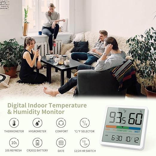 NOKLEAD Indoor Hygrometer Thermometer - Desktop Digital Temp & Humidity Monitor, Accurate Room Gauge with Clock & Calibration (White) - Image 3