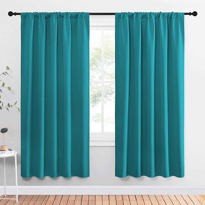 NICETOWN Peacock Blue Blackout Curtains Panels for Window, Thermal Insulated Rod Pocket Blackout Drapes/Draperies for Living Room (2 Panels, W52 x L72 inches) by NICETOWN