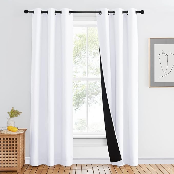 NICETOWN 100% Blackout Window Curtain Panel, Cold and Full Light Blocking Drape with Black Liner for Nursery, 84 inches Drop Thermal Insulated Draperies (White, 1 Piece, 42 inches Wide Each Panel) by NICETOWN