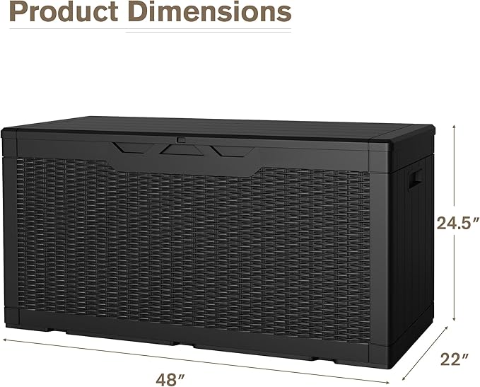 JUMMICO 100 Gallon Resin Deck Box, Waterproof Outdoor Storage Box with Lockable Lid for Garden Tools, Patio Cushions (Black) - Image 4