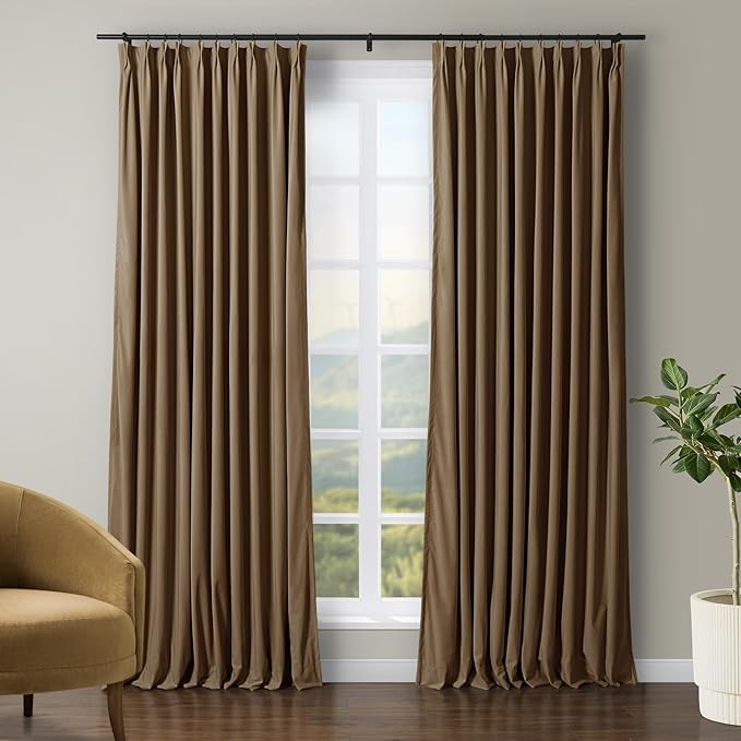 TWOPAGES Luxury Velvet Curtain Pinch Pleated Chocolate Curtain 84 inch Long Thermal Insulated Blackout Drapes for Bedroom Living Room Indoor Window (1 Panel,Chocolate,40Wx84L) by TWOPAGES