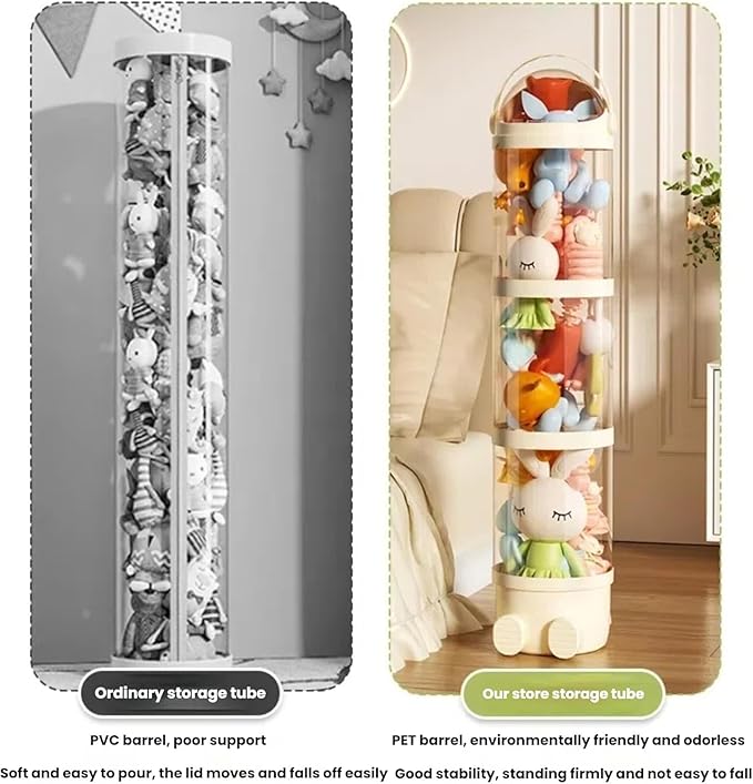 2025 New Cilindro Transparente Para Peluches with Lights, Stuffed Animal Storage Tube, Rotating Toy Storage Tower, Tall Stuffed Animal Storage Tower (Green-without light, 38.2in) - Image 7