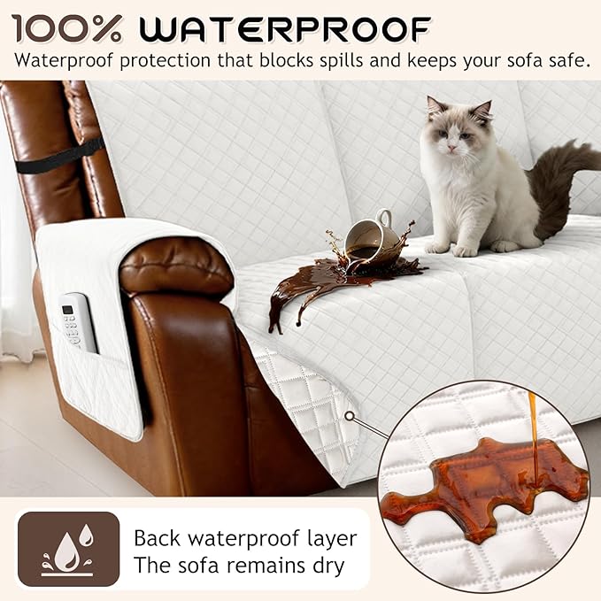 Arfntevss Waterproof Recliner Sectional Couch Covers for Reclining Sectional L Shape Sofa Cover Non Slip Washable Recliner L Shaped Slipcover Sets for Dog Furniture Protector (5 Seater, Cream White) - Image 2