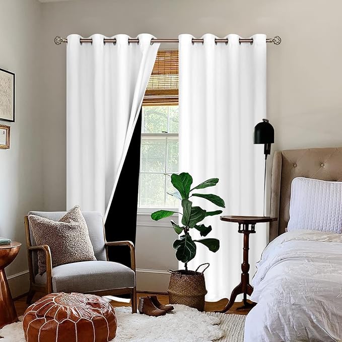 BGment Thermal Insulated 100% Blackout Curtains for Bedroom with Black Liner, Double Layer Full Room Darkening Noise Reducing Grommet Curtain (46 x 90 Inch, Pure White, 2 Panels) - Image 2