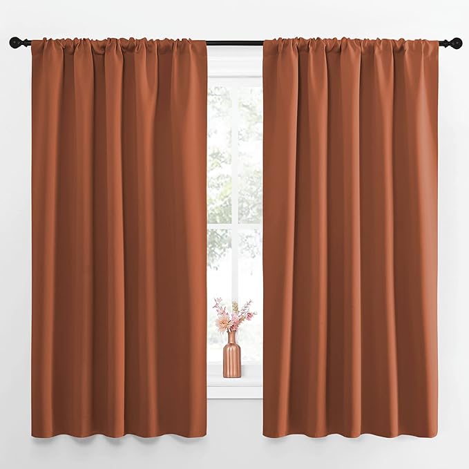 NICETOWN Blackout Curtains and Drapes - Thermal Insulated Solid Rod Pocket Blackout Draperies/Panels (Burnt Orange, 1 Pair, 52 by 63 inches) by NICETOWN