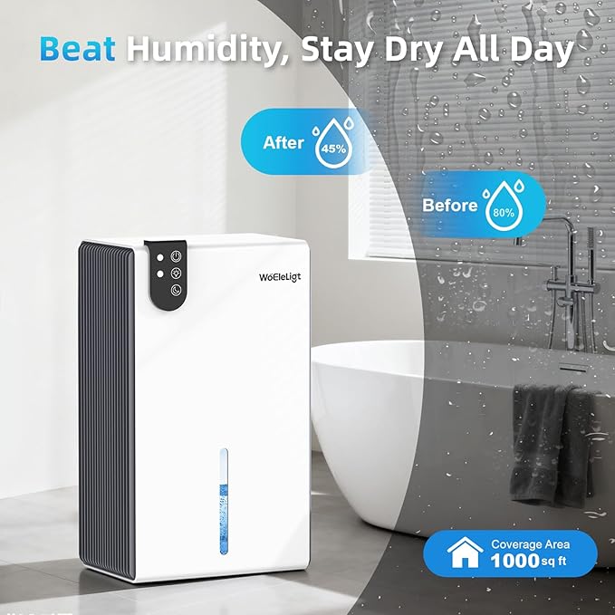 Dehumidifier for Home 1000 Sq. Ft. Smart Dehumidifier with Auto Shut-Off, Sleep Mode, 7 Color Light & Drain Hose, Timer, Dehumidifier for Basement, Bedroom, Bathroom, Living Room(Frost White) - Image 4