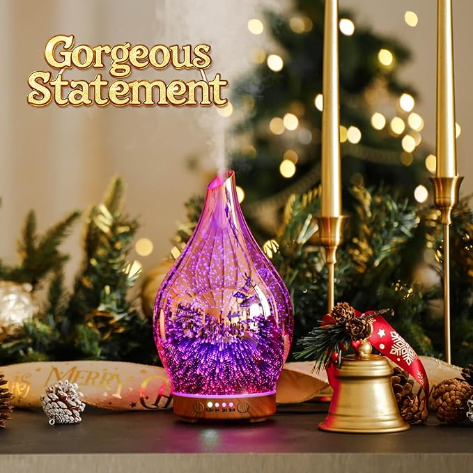 Porseme Essential Oil Diffuser 3D Firework Glass Aromatherapy Ultrasonic Humidifier Rose Gold, Auto Shut-Off, Timer Setting, BPA Free, Aroma Decoration for Home, Office, Gym, Spa, Premium Gift 150ml - Image 4