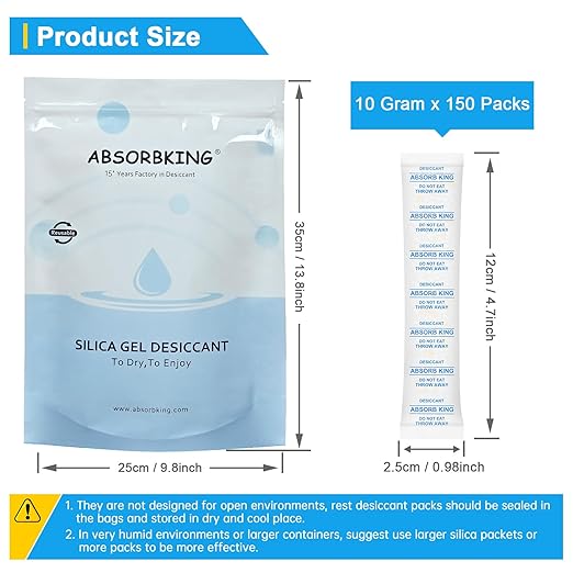 Silica Gel Packets – 10 Gram 150 Packs Moisture Absorbers for Food Storage, Premium Silica Packets with Color Indicating, Desiccant Packs for Spices, Dried Fruit, Jewelry, Shoes, Electronics, Tool Box - Image 3