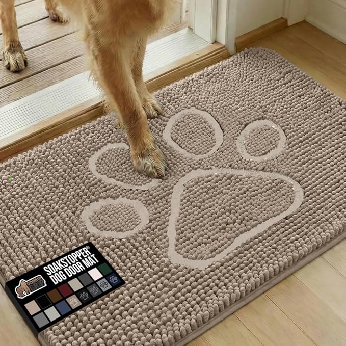 GORILLA GRIP SOAKSTOPPER Dog Door Mat, 36x24 Machine Washable Rug Absorbent Doormat Captures Moisture Mud Dirt, Quick Dry Soft Chenille Entryway Rugs Indoor Entrance Mats for Dog Paws, Beige Ivory by GorillaGrip