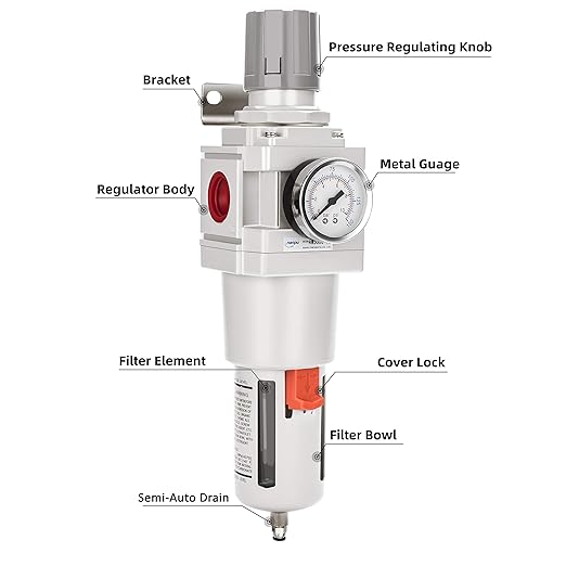 NANPU 1" NPT Compressed Air Filter Regulator Combo Piggyback, 5 Micron Brass Element, Poly Bowl, Semi-Auto Drain, Metal Bracket, 0-150 psi Gauge - Image 2
