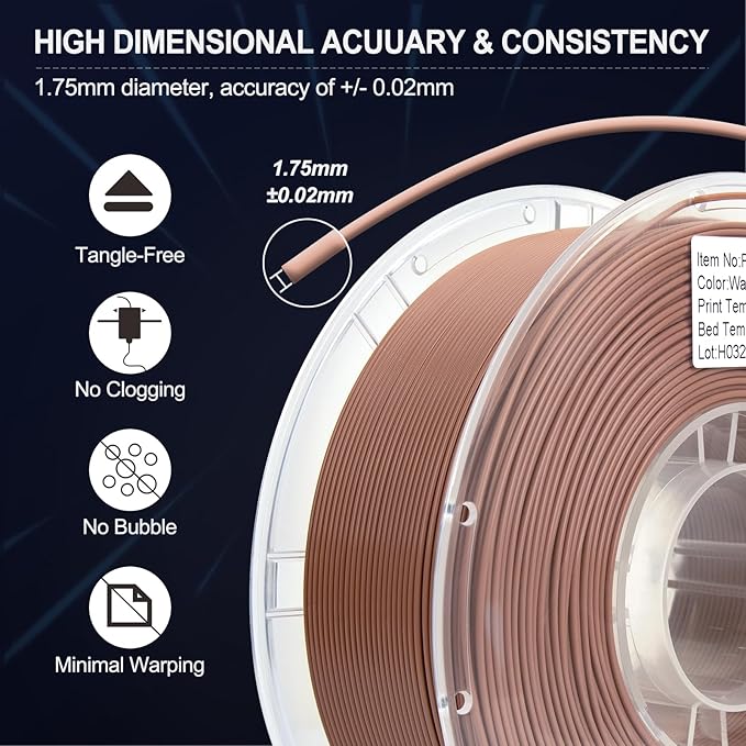 PLA Filament 1.75mm Warm Brown 1KG, Clog-Free 3D Printer Filament Dimensional Accuracy +/- 0.02mm, 1kg Spool(2.2lbs) 3D Printing Filament Fits for Most FDM 3D Printers - Image 5