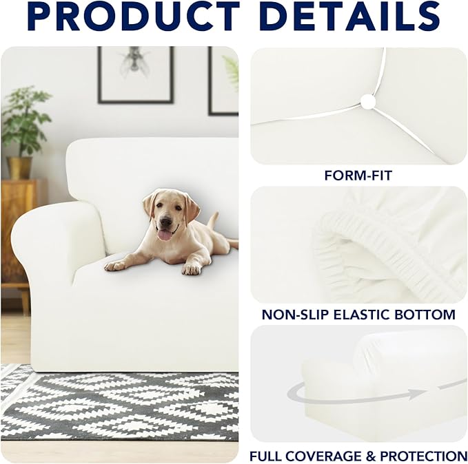 PureFit 100% Dual Waterproof Couch Cover Slipcovers for Couches and Sofas - Stretch Non Slip Fleece Sofa Covers Washable, Leakproof Furniture Protector for Kids, Pets, Dog (Sofa, Beige) - Image 4