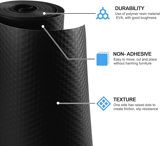 Bloss Shelf Liners, Black Drawer Liner 24×118 inch, Non Adhesive EVA Drawer Mat Liners Roll for Bathroom, Kitchen, Desks, Deco Shelves - Image 2