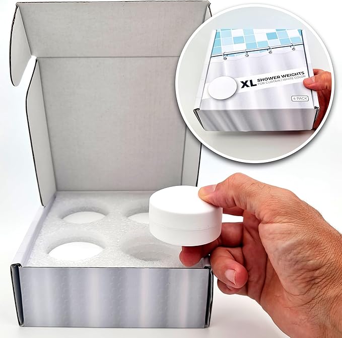 XL & Extra Heavy Powerful Anti-Billowing Magnetic Shower Curtain Weights for Splash-Free Bath Experience - 360° Silicone Wrapped - Will Never Rust - Prevent Curtain from Blowing | 4 XL Pairs | White - Image 9