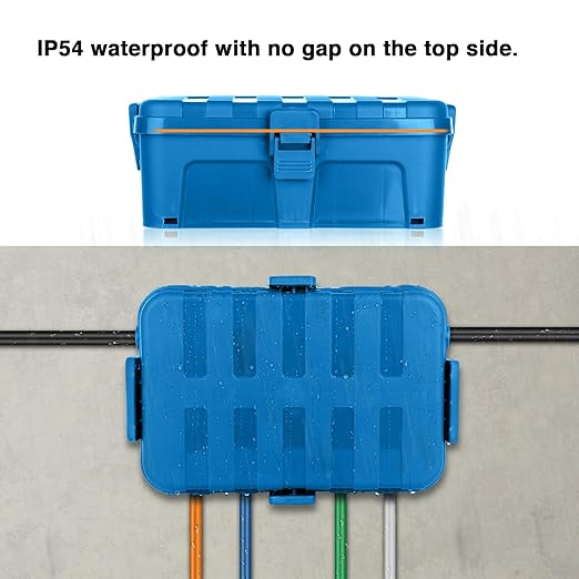 Flemoon Large Outdoor Electrical Box (12.5 x 8.5 x 5 inch), IP54 Waterproof Outdoor Extension Cord Cover Weatherproof, Protect Outlet, Plug, Socket, Timer, Power Strip, Holiday Light Decoration, Blue - Image 7