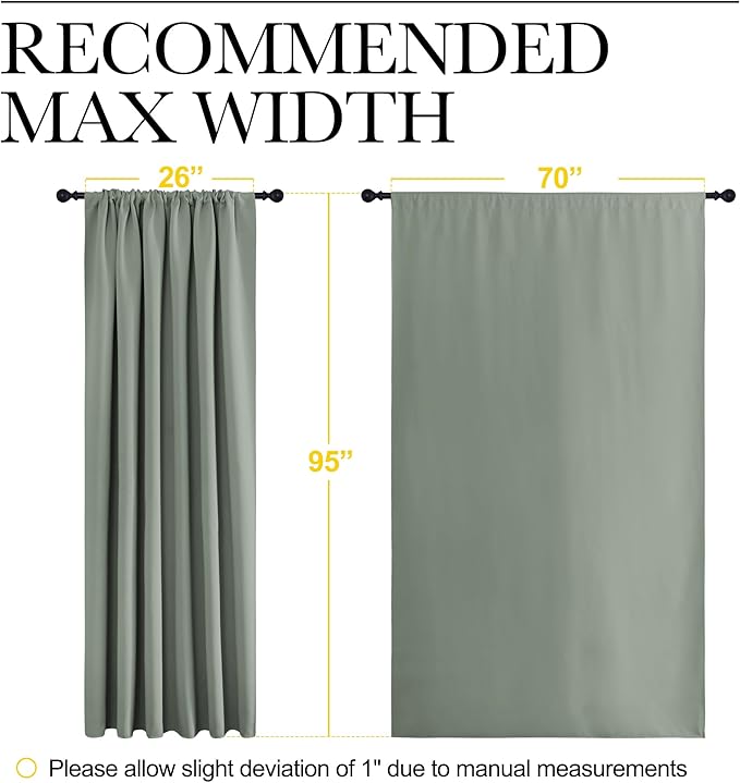 NICETOWN 2 Panels Blackout Curtains, Rod Pocket Thermal Insulated Drapess for Bedroom, Privacy Protection Easy-Care Heavy Duty Curtains for Living Room/Dining Room, W70 x L95 inches, Greyish Green - Image 6