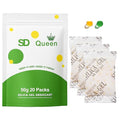 20-Pack 50g Large Silica Gel Packs – Heavy Duty Premium Reusable Moisture Absorbers with Color Indicator for Closets, Totes, Safes & Electronics by SD+Queen
