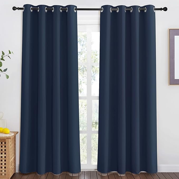 NICETOWN Navy Blue Blackout Window Curtain for Doorway - Grommet Privacy Window Treatment Energy Saving Thermal Insulated Room Darkening for Bedroom (1 Panel, W46 x L80) - Image 2