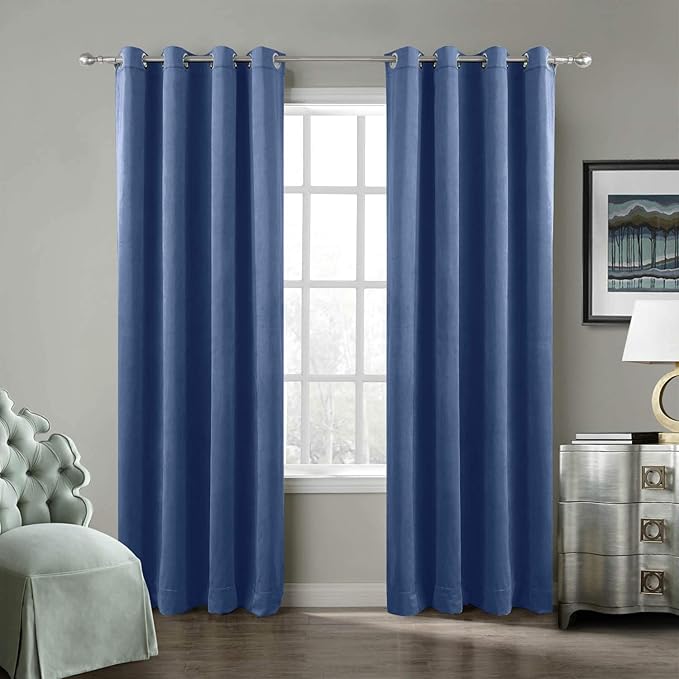 ChadMade Blackout Lined Premium Velvet Curtain Ocean Blue 100Wx96L Inch (1 Panel), Eyelet Grommet for Livingroom Bedroom Theater Studio, Leon Collection by ChadMade