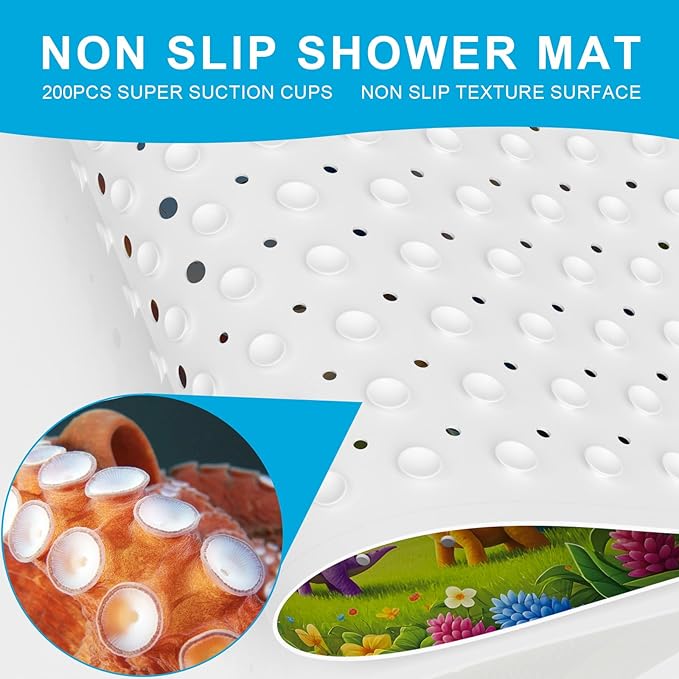 XIYUNTE Baby Bath Mat for Tub Non Slip Kids Bath Mat - 40''x16'' Extra Long Cartoon Turtle Baby Bath Tub Mat Eco-Friendly Toddler Bath Mats with Suction Cups & Drain Holes, Easy to Clean & Easy Drying - Image 3