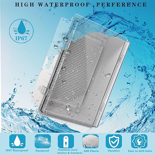Outdoor Waterproof Electrical Box Junction Box Weatherproof IP67 ABS Plastic Enclosure Switch Router Project Box Electronics Enclosure with Mounting Plate Wall Bracket Clear 11.4"x7.5"x5.5" - Image 4