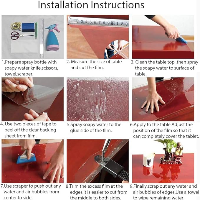 HOHOFILM 2mil Transparent Furniture Protective Film Heat Resistance Gloss Table Top Cloth Mat Self-Adhesive Stickers Clear for Wood Table Kitchen Countertop Anti-Oil 80cmx500cm - Image 7
