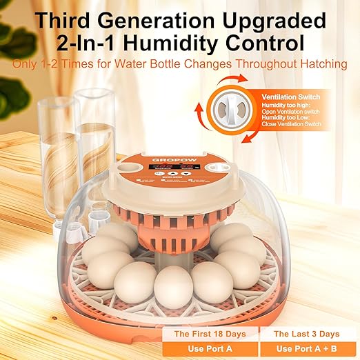 12 Egg Incubator, Automatic Turning with Temperature & Humidity Control, Egg Candler, 360 View with Air Vent, Auto Water Bottle Refill, Chicken Incubator for Hatching Eggs - Image 5